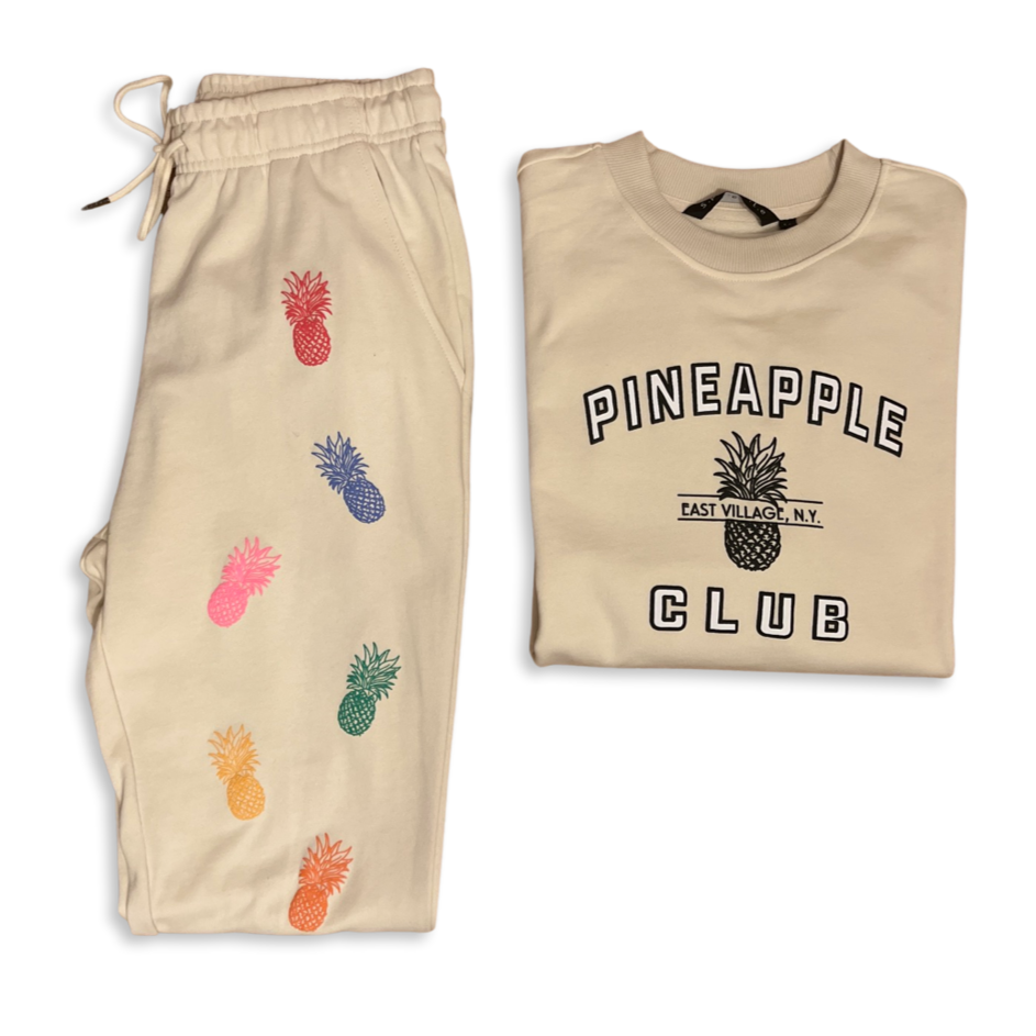 Beige Varsity Crewneck Sweatshirt